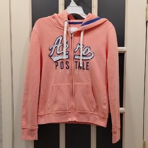 "Aeropostale" Unisex Sz.M, Coral Zip-Up Hoodie. Cotton & Poly. 20in P2P 22inlong